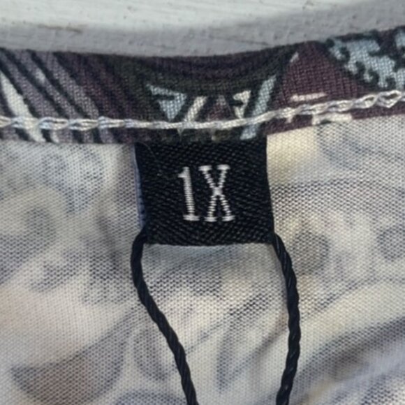 a Jesdani Paisley Print Shirt Womens 1X Blue White New Short Sleeve - Picture 6 of 10